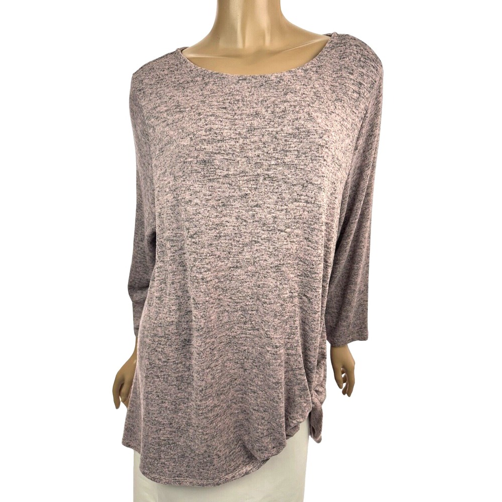 Chelsea & Theodore Size XXL Pullover Knit Top Pink w Black Variagated 3/4 Sleeve